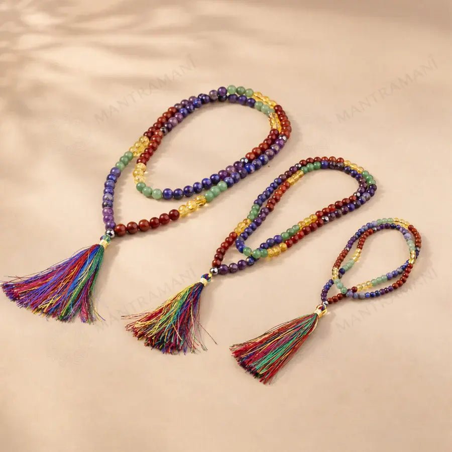 MantraMani 7 Chakra Gemstone Mala - Energized Vedic Gemstone Jewelry - MantraMani