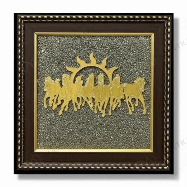 MantraMani 7 Horses Raw Pyrite Frame for Vastu & Prosperity