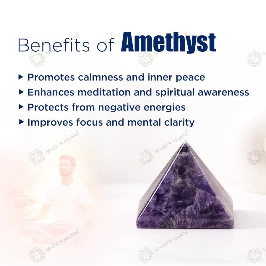 MantraMani Amethyst Crystal Pyramid – Natural Healing Crystal Pyramid for Calm, Meditation