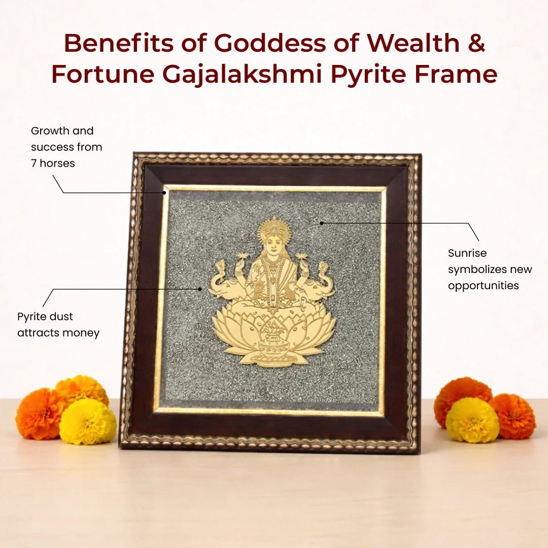 MantraMani® Goddess of Wealth & Fortune Gajalakshmi Raw Pyrite Frame