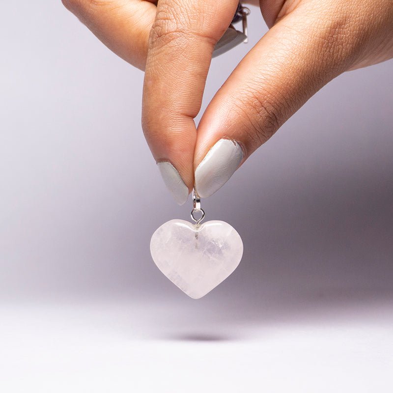 MantraMani Rose Quartz Crystal Heart Pendant - Love, Self - Love & Heart Chakra Healing Jewelry