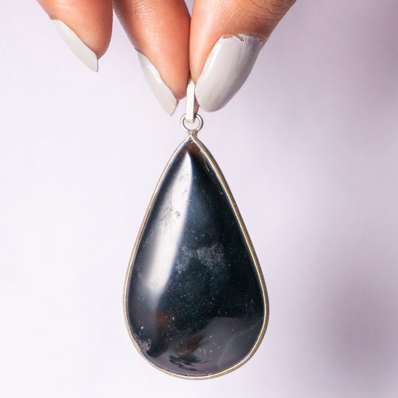 MantraMani Black Onyx Crystal Teardrop Pendant