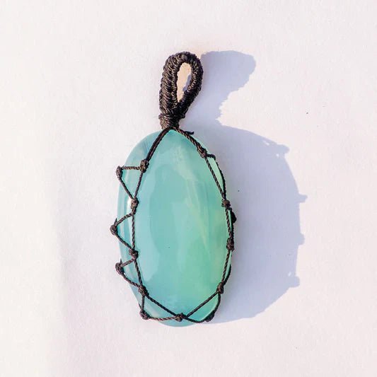 MantraMani Aqua Onyx Crystal Crochet Pendant