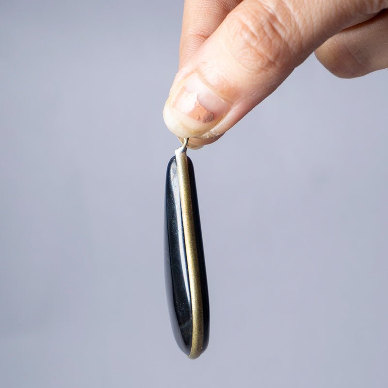 MantraMani Black Onyx Crystal Teardrop Pendant - Energized Vedic Gemstone Jewelry - MantraMani