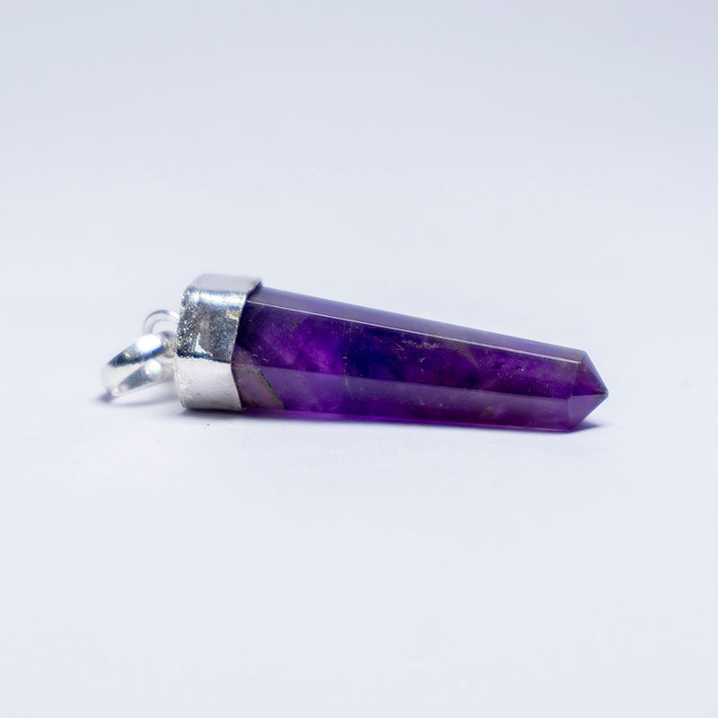 MantraMani Amethyst Crystal Point Pendant - Energized Vedic Gemstone Jewelry - MantraMani