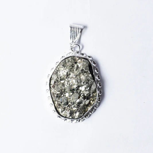 MantraMani Pyrite Crystal Fancy Pendant - Energized Vedic Gemstone Jewelry - MantraMani