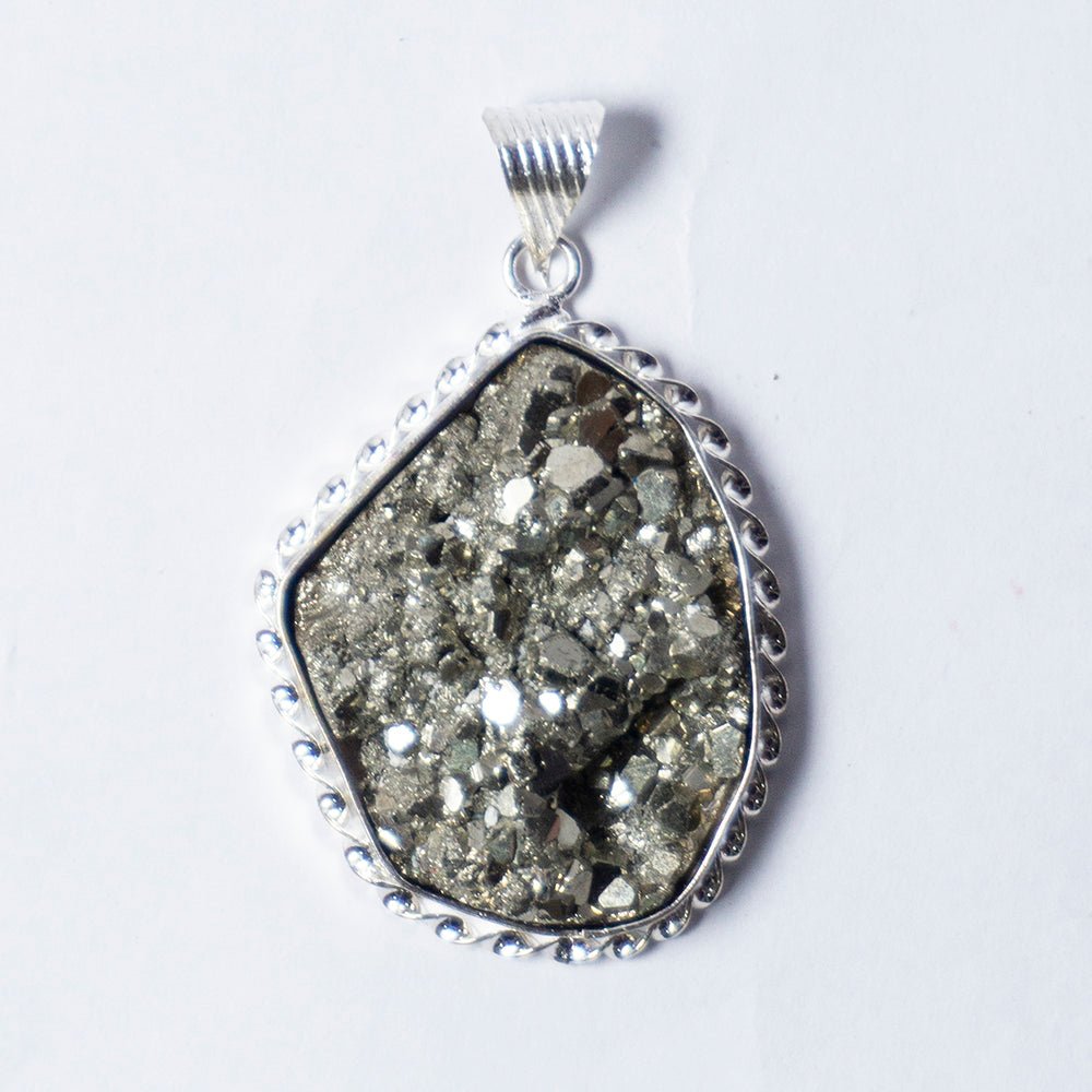 MantraMani Pyrite Crystal Fancy Pendant - Energized Vedic Gemstone Jewelry - MantraMani