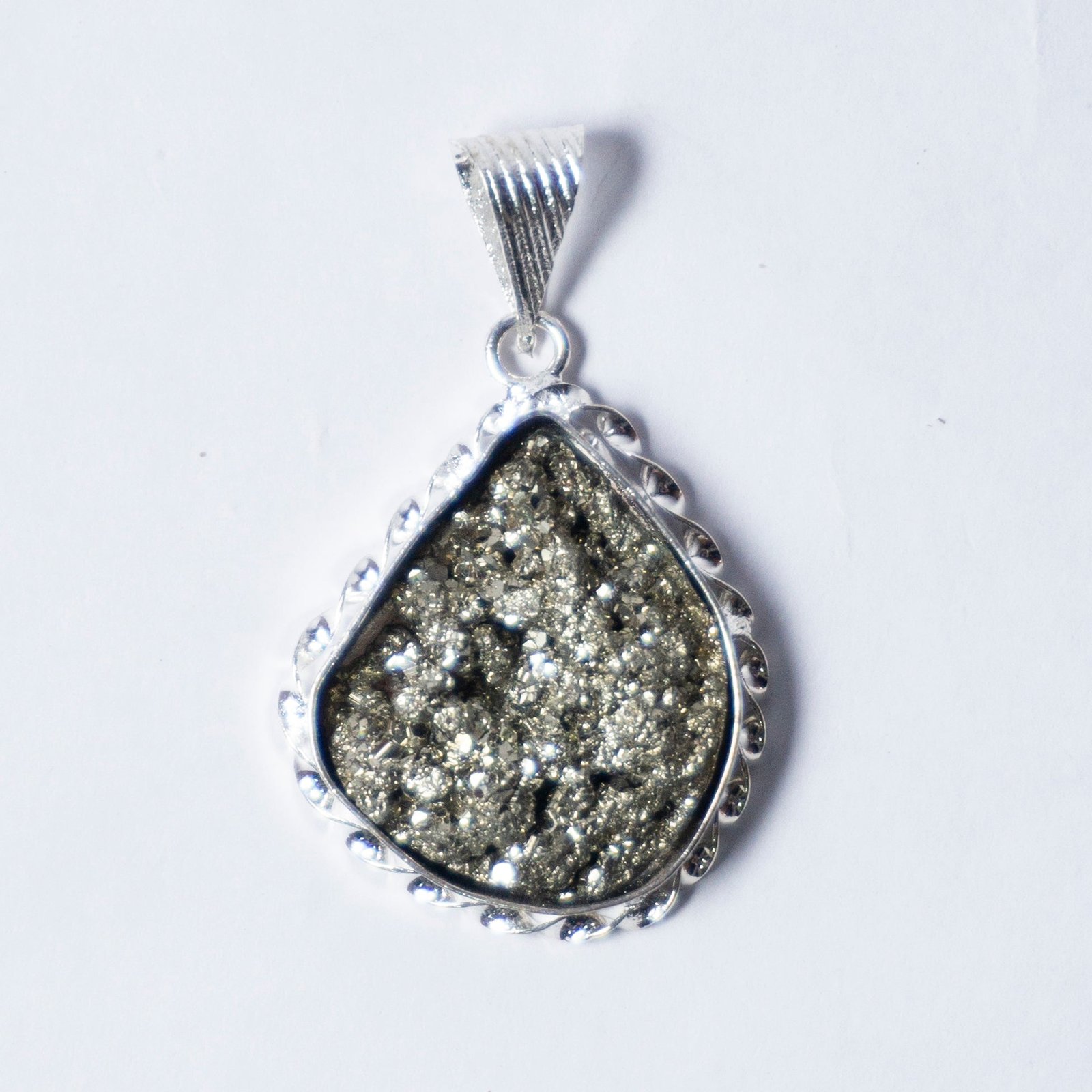 MantraMani Pyrite Crystal Fancy Pendant - Energized Vedic Gemstone Jewelry - MantraMani