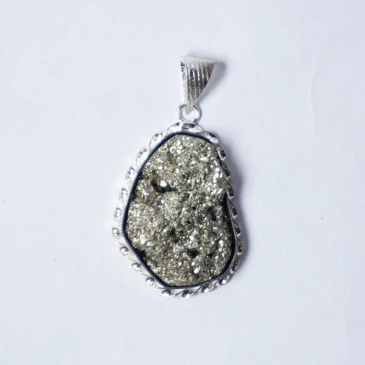 MantraMani Pyrite Crystal Fancy Pendant - Energized Vedic Gemstone Jewelry - MantraMani