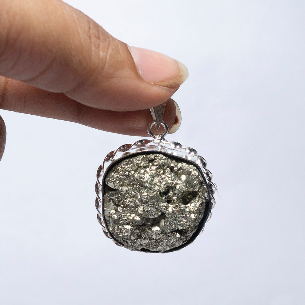 MantraMani Pyrite Crystal Fancy Pendant - Energized Vedic Gemstone Jewelry - MantraMani