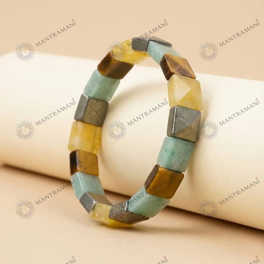MantraMani Dhan Vriddhi Cubical Money Magnet Bracelet - Energized Vedic Gemstone Jewelry - MantraMani