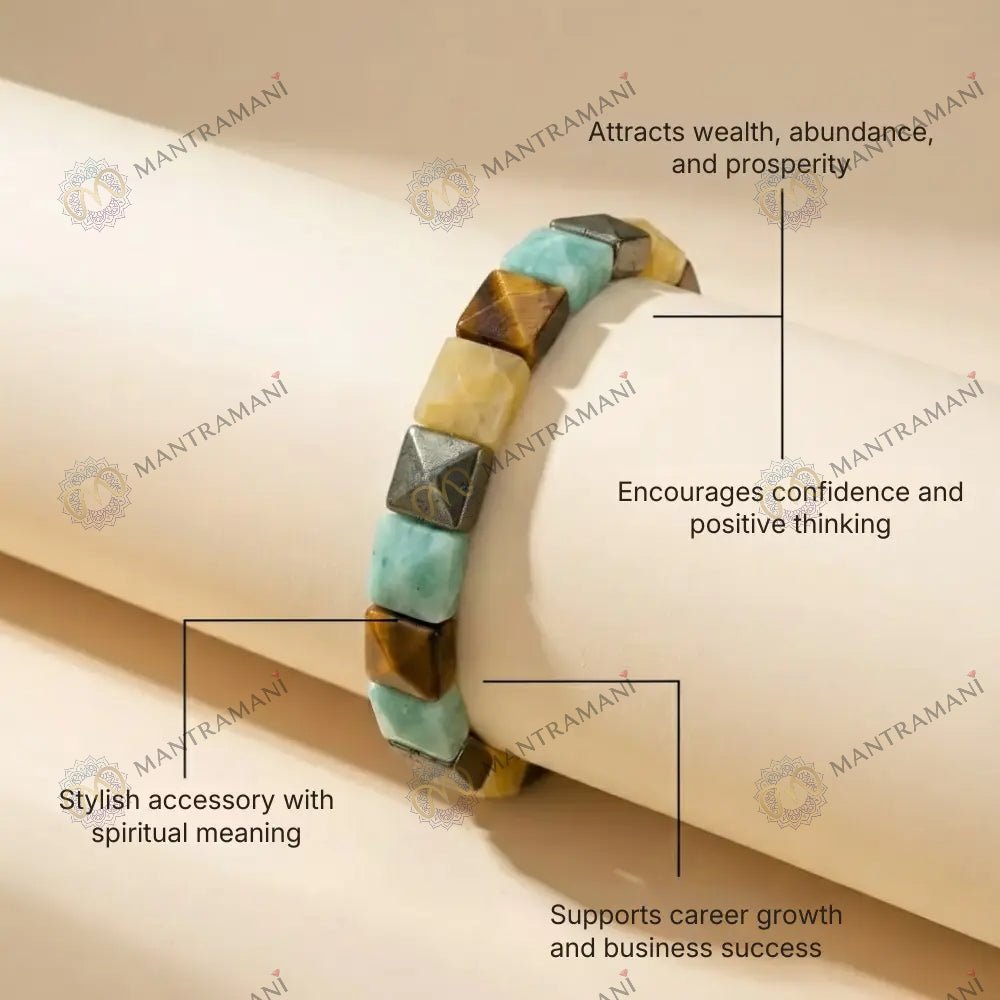 MantraMani Dhan Vriddhi Cubical Money Magnet Bracelet - Energized Vedic Gemstone Jewelry - MantraMani