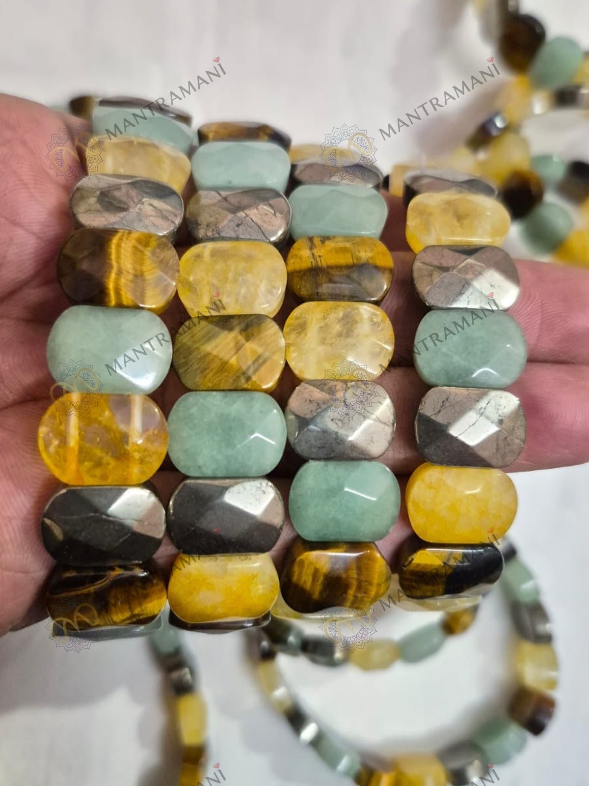 MantraMani Dhan Vriddhi Oval Faceted Money Magnet Bracelet - Energized Vedic Gemstone Jewelry - MantraMani