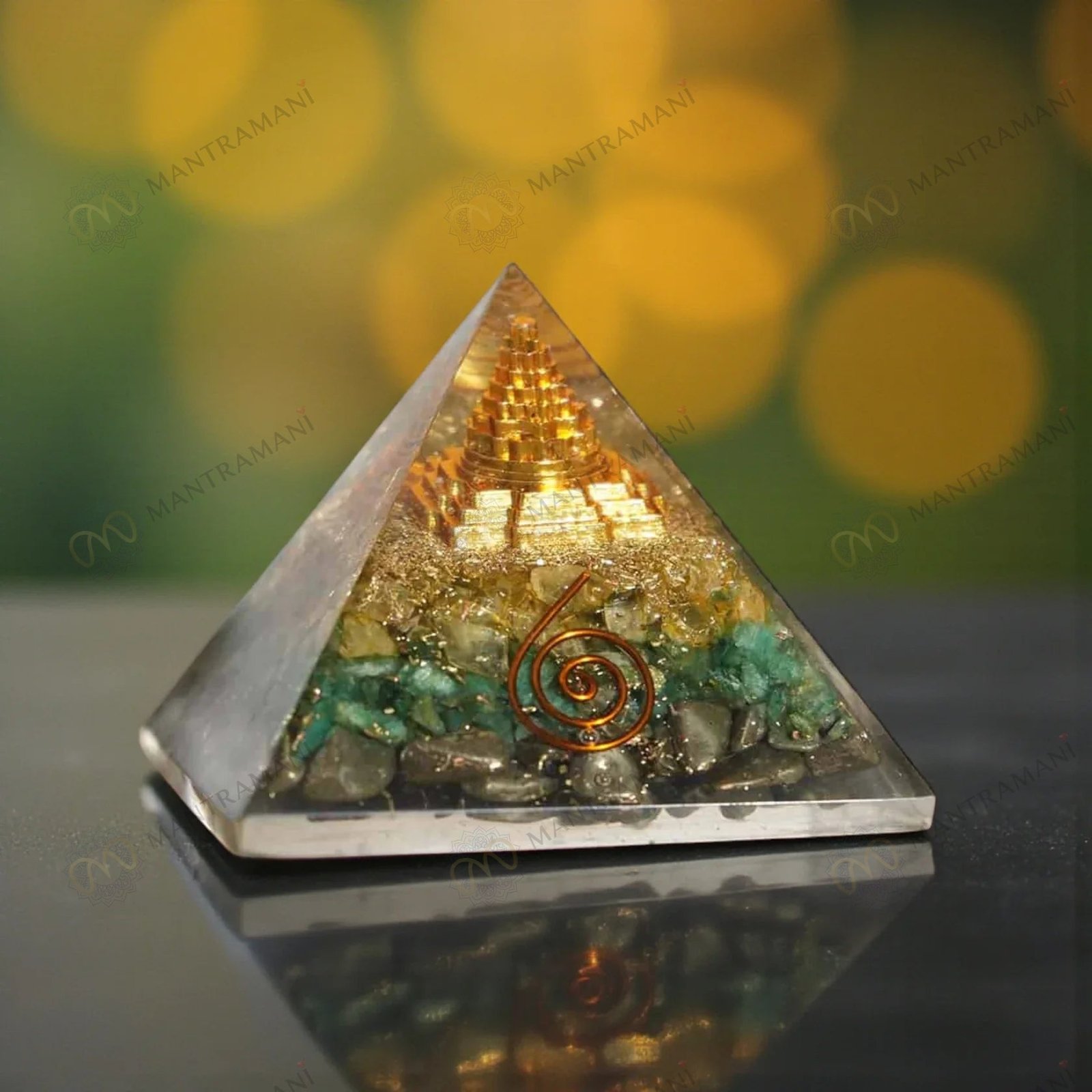 MantraMani Dhan Vriddhi Pyramid  Pyrite Money Magnet for Wealth, Abundance & Financial Growth, Business Success & Cash F...
