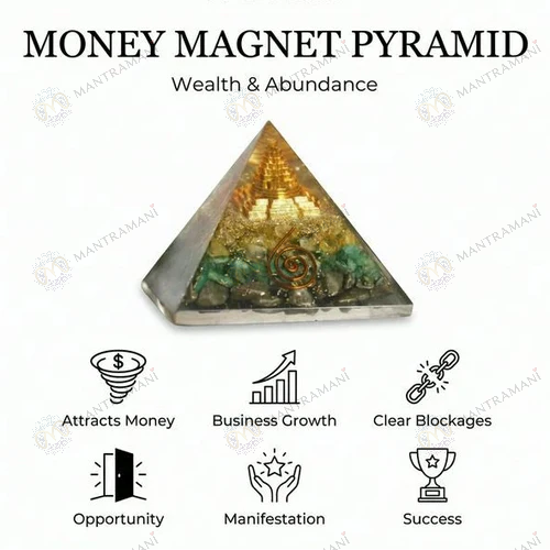 MantraMani Dhan Vriddhi Pyramid  Pyrite Money Magnet for Wealth, Abundance & Financial Growth, Business Success & Cash F...
