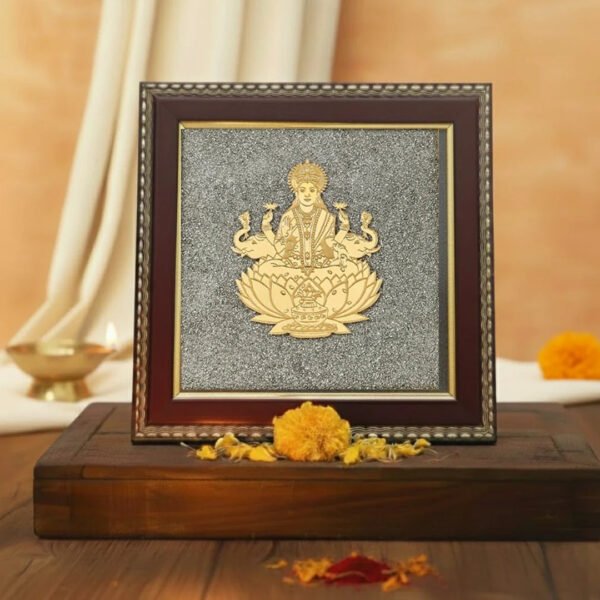 MantraMani Goddess of Wealth & Fortune Gajalakshmi Raw Pyrite Frame