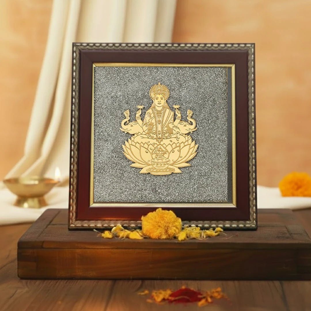 MantraMani Goddess of Wealth & Fortune Gajalakshmi Raw Pyrite Frame