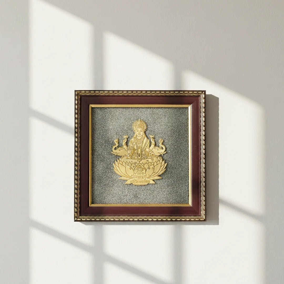 MantraMani® Goddess of Wealth & Fortune Gajalakshmi Raw Pyrite Frame