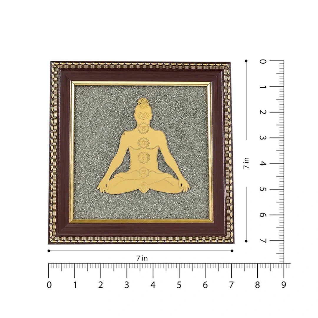 MantraMani Meditating 7 Chakra Body Raw Pyrite Frame for Energy Alignment
