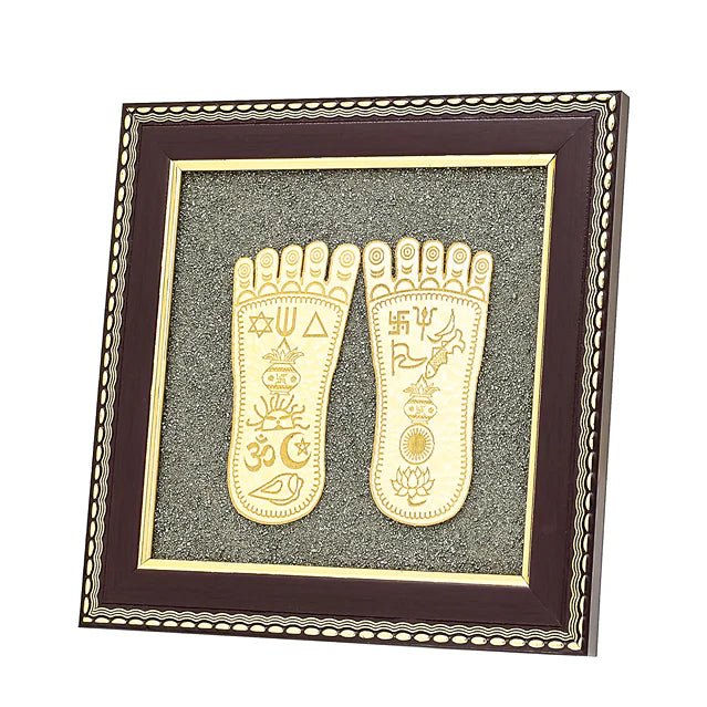 MantraMani® Raw Pyrite Frame with Goddess Laxmi Charan Paduka with FREE Raw Pyrite Stone