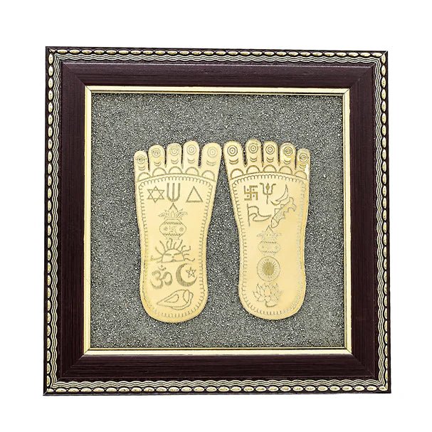 MantraMani Raw Pyrite Frame with Goddess Laxmi Charan Paduka with FREE Raw Pyrite Stone