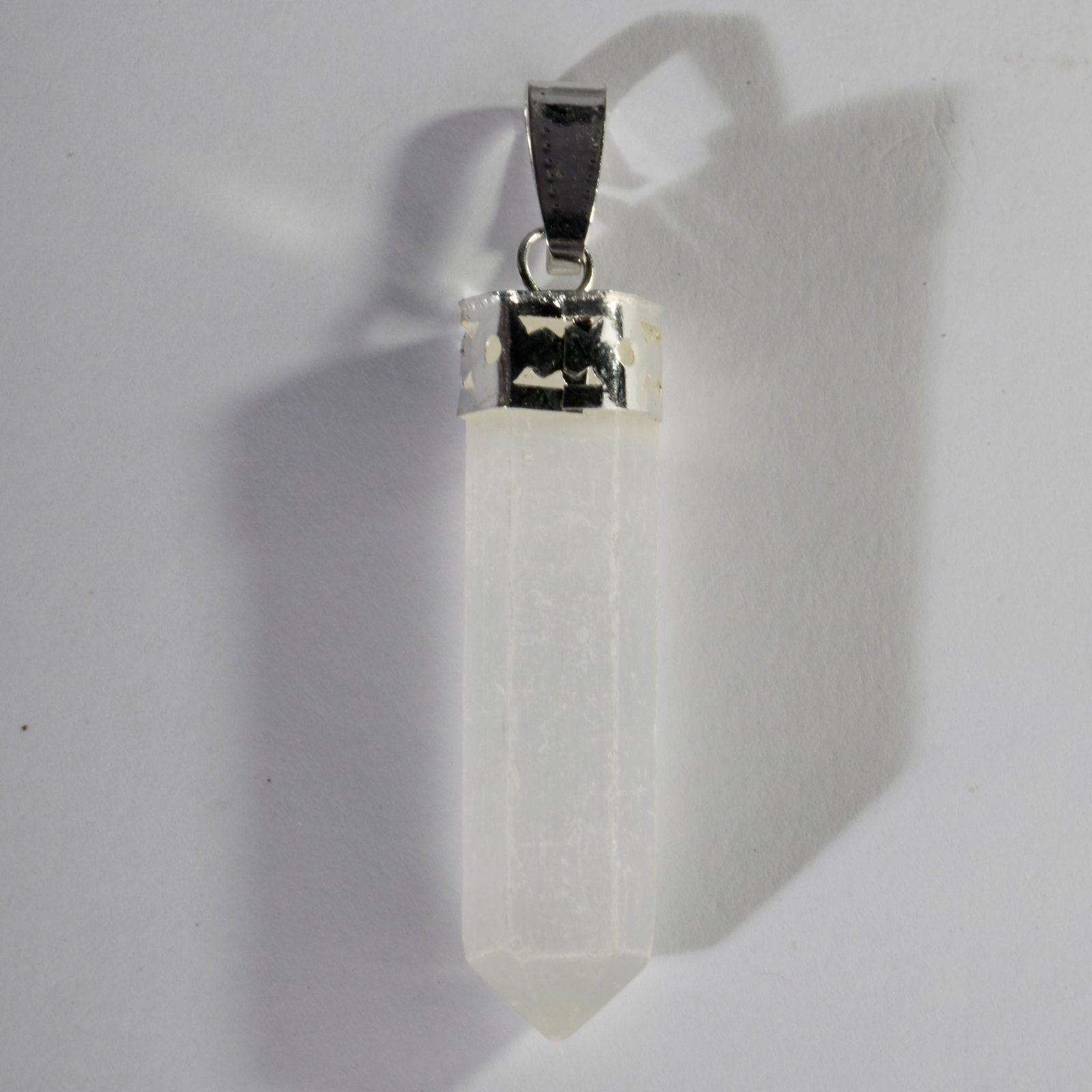 MantraMani Selenite Crystal Point Pendant - Natural Crystal Jewelry for Clarity, Spiritual Wellness & Elegant Style
