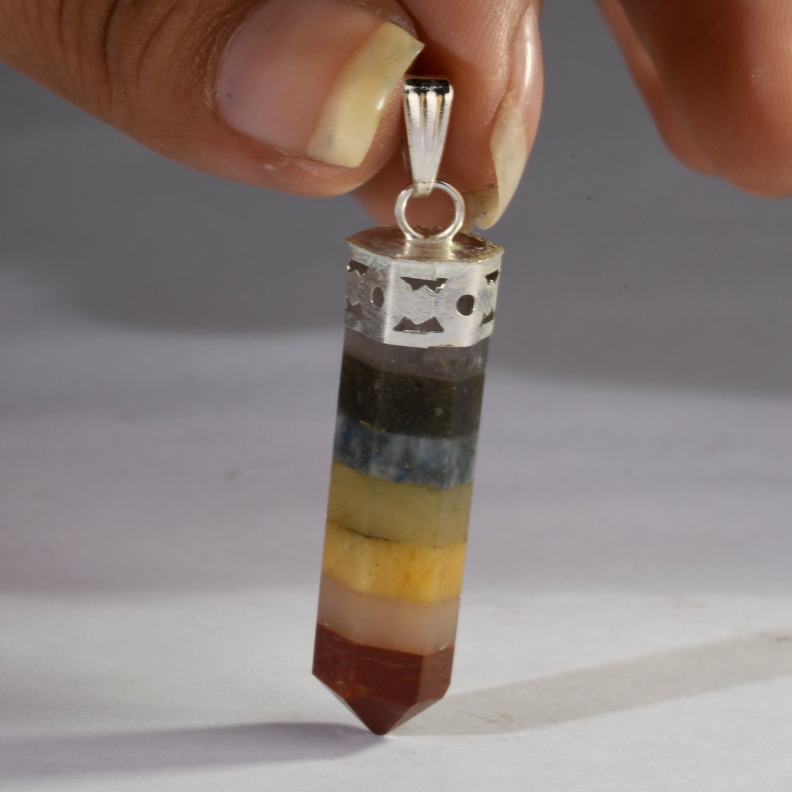 MantraMani Seven Chakra Crystal Point Pendant - Energized Vedic Gemstone Jewelry - MantraMani