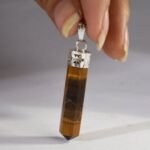 MantraMani Tigers Eye Crystal Point Pendant - Energized Vedic Gemstone Jewelry - MantraMani