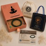 MantraMani gift packaging — bracelet box, cotton pouch, AstroDirect gift bag and OPAL lab certificate