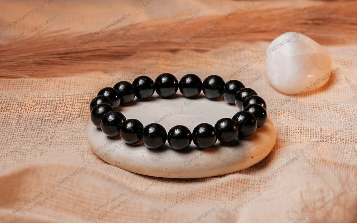 MantraMani clipse Noire Black Tourmaline Protection Bracelet - Energized Vedic Gemstone Jewelry - MantraMani