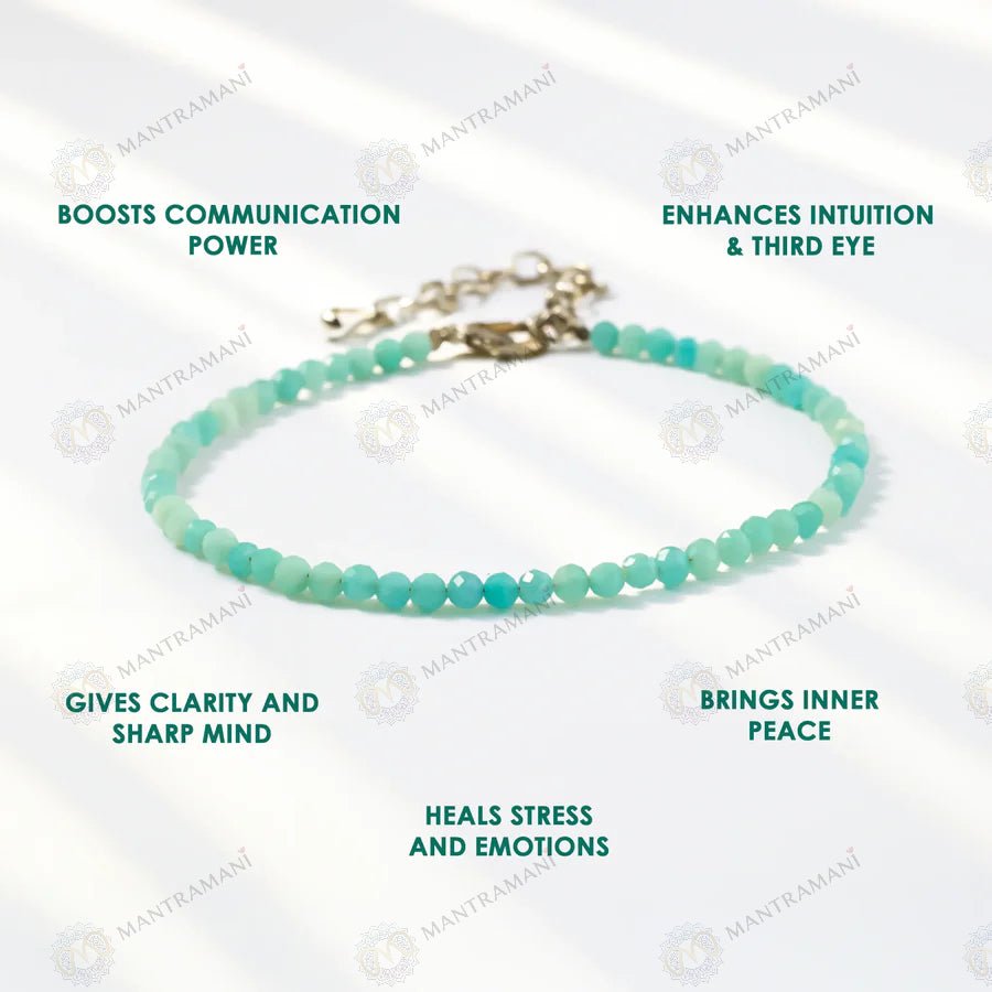 MantraMani Blue Amazonite Anklet - Energized Vedic Gemstone Jewelry - MantraMani