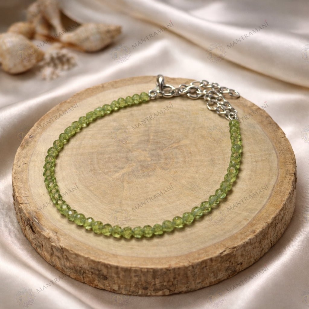 MantraMani Celestial Green Peridot Anklet 3mm – For spiritual alignment & joyful flow
