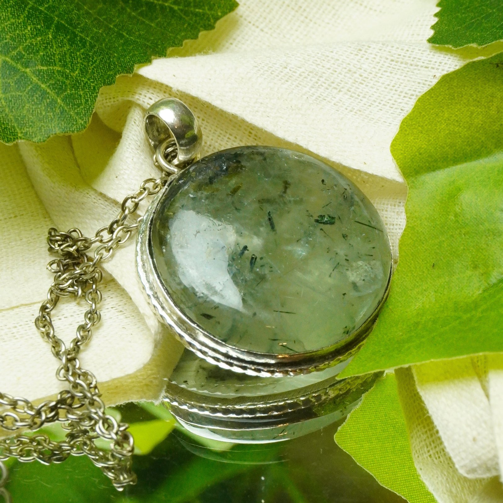MantraMani Prehnite Crystal Fancy Pendant - Energized Vedic Gemstone Jewelry - MantraMani