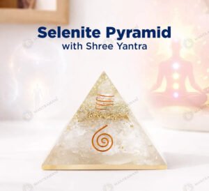 MantraMani Selenite Pyramid with Shree Yantra – Energy Cleansing & Spiritual Clarity