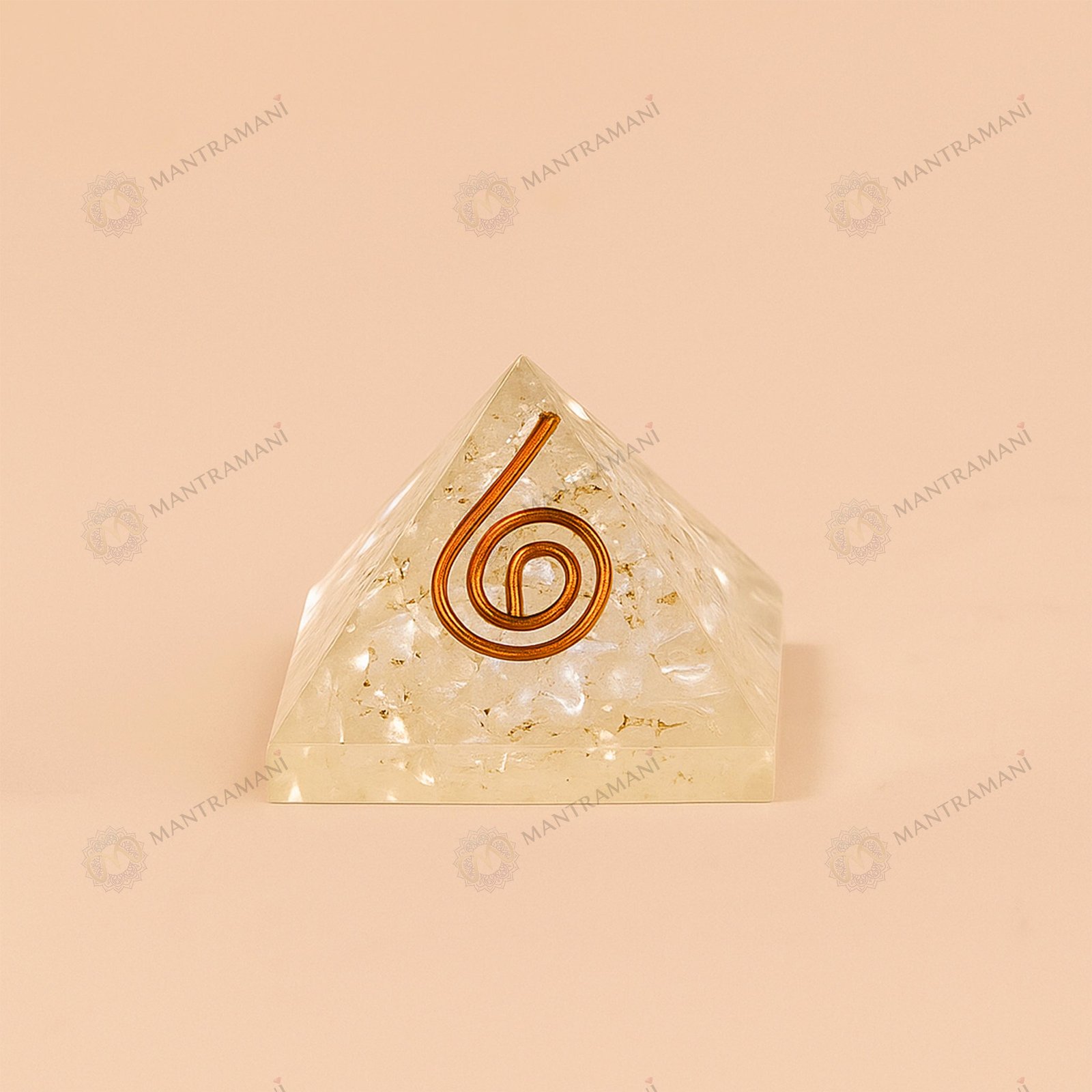 MantraMani Selenite Pyramid with Shree Yantra - Energized Vedic Gemstone Jewelry - MantraMani