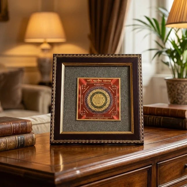 MantraMani Shree Kuber Yantra on Raw Pyrite Frame