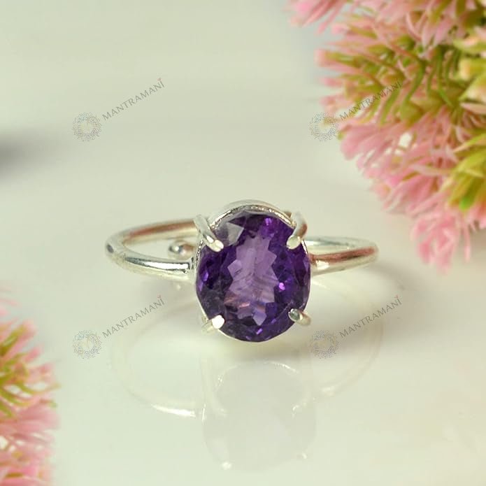 MantraMani Amethyst Ring: Attract Luck, Enhance Intuition, Improve Health & Skin