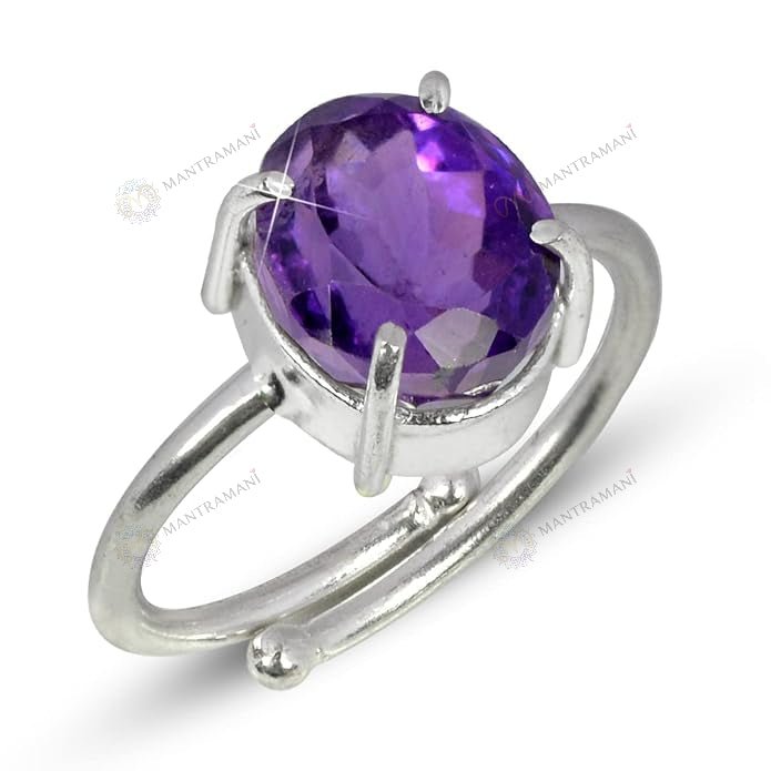 MantraMani Amethyst Ring: Attract Luck, Enhance Intuition, Improve Health & Skin - Energized Vedic Gemstone Jewelry - Ma...
