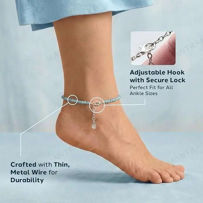 MantraMani Healing Stone Apatite Anklets: Encourage Manifestation and Protect Aura - Energized Vedic Gemstone Jewelry - ...