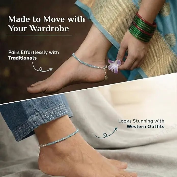 MantraMani Healing Stone Apatite Anklets: Encourage Manifestation and Protect Aura - Energized Vedic Gemstone Jewelry - ...