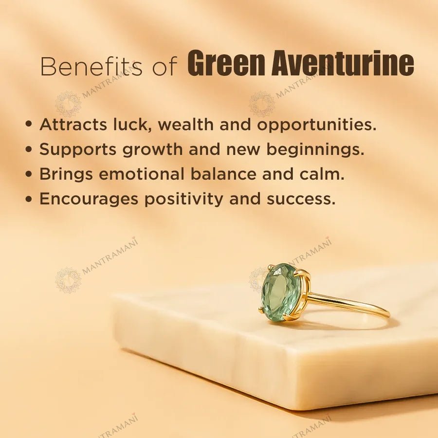 MantraMani Green Aventurine Ring: Promotes Wealth Attraction & Money Growth