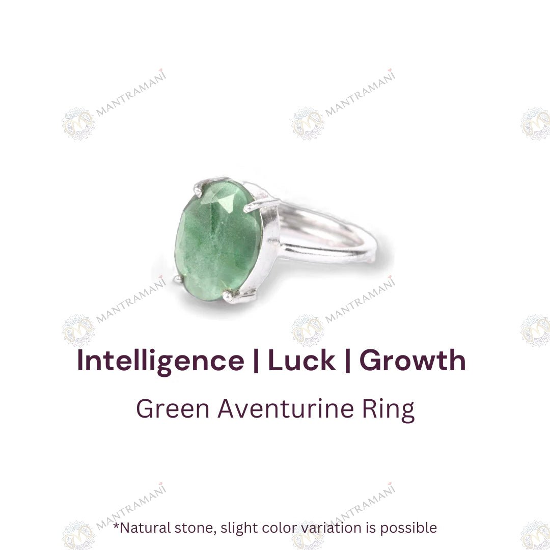 MantraMani Green Aventurine Ring: Promotes Wealth Attraction & Money Growth - Energized Vedic Gemstone Jewelry - MantraMani