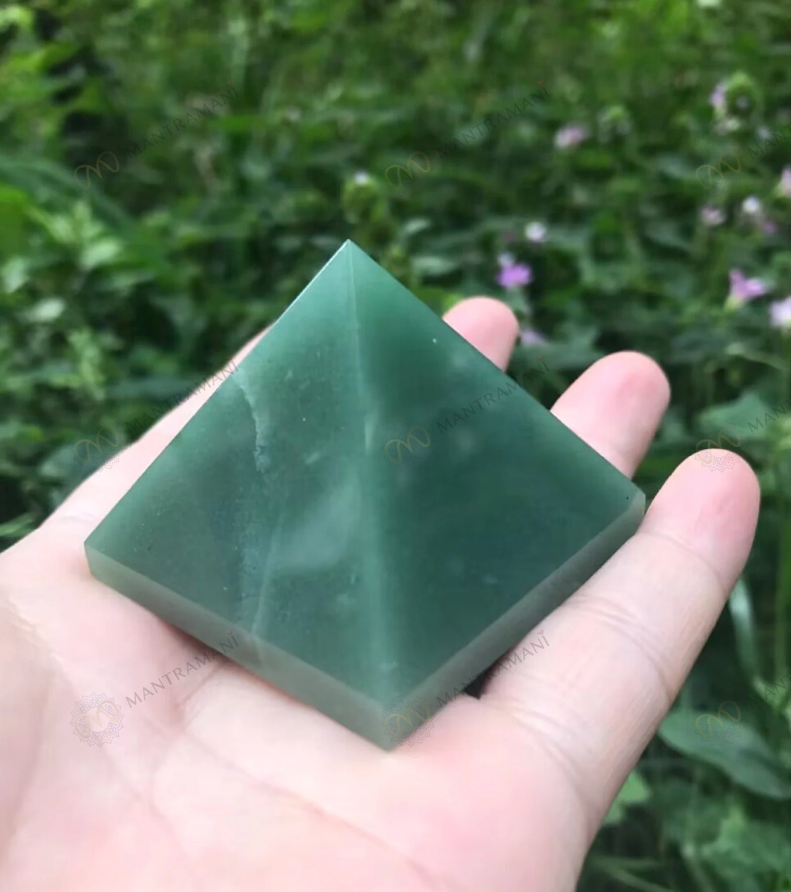 MantraMani Green Aventurine Crystal Pyramid - Energized Vedic Gemstone Jewelry - MantraMani