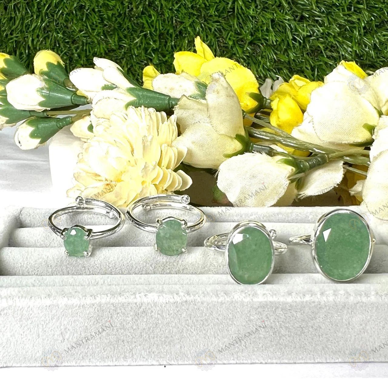 MantraMani Green Aventurine Ring: Promotes Wealth Attraction & Money Growth - Energized Vedic Gemstone Jewelry - MantraMani