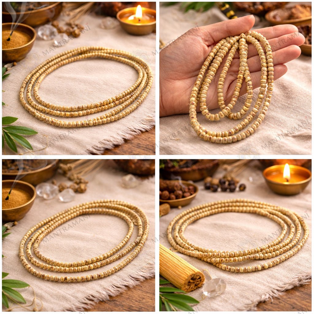 MantraMani Bel Wood Mala — Small Beads “Bel Mala / बेल माला / বেল মালা” (3 - Round) for Devotion, Japa & Daily Wear