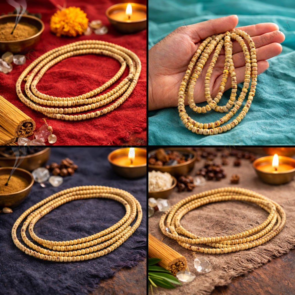 MantraMani Bel Wood Mala  Small Beads Bel Mala /   /   (3 - Energized Vedic Gemstone Jewelry - MantraMani