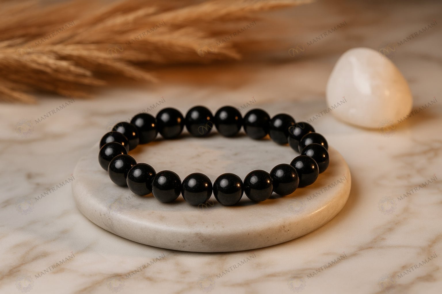 MantraMani clipse Noire Black Tourmaline Protection Bracelet - Energized Vedic Gemstone Jewelry - MantraMani
