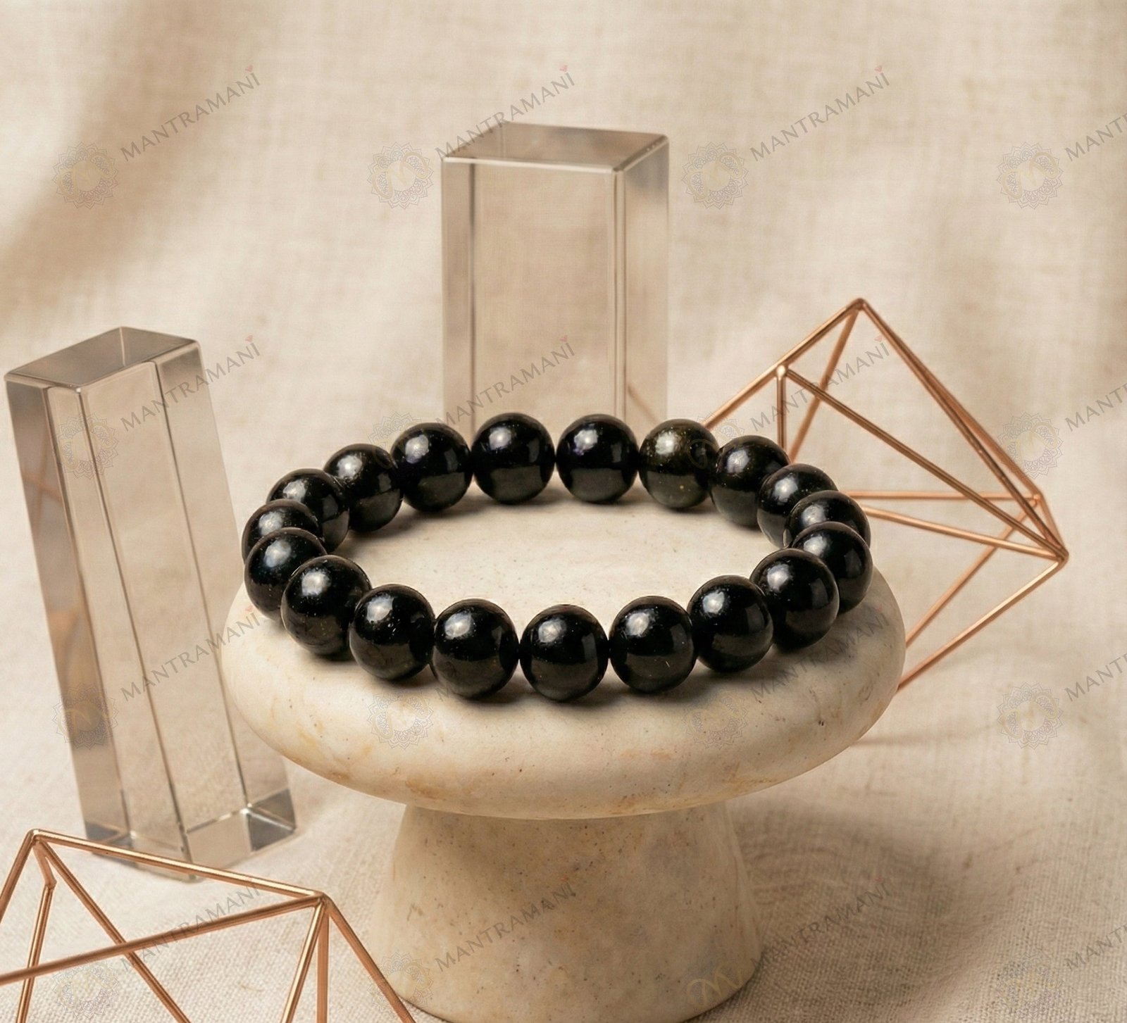 MantraMani clipse Noire Black Tourmaline Protection Bracelet - Energized Vedic Gemstone Jewelry - MantraMani