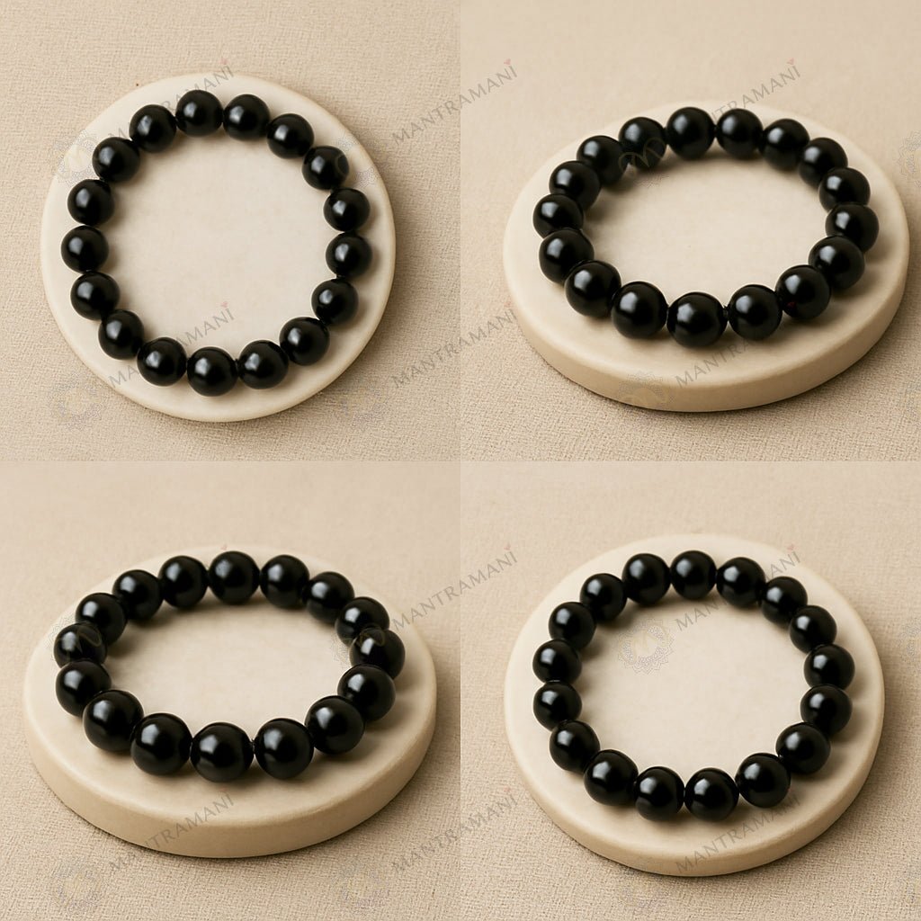 MantraMani clipse Noire Black Tourmaline Protection Bracelet - Energized Vedic Gemstone Jewelry - MantraMani