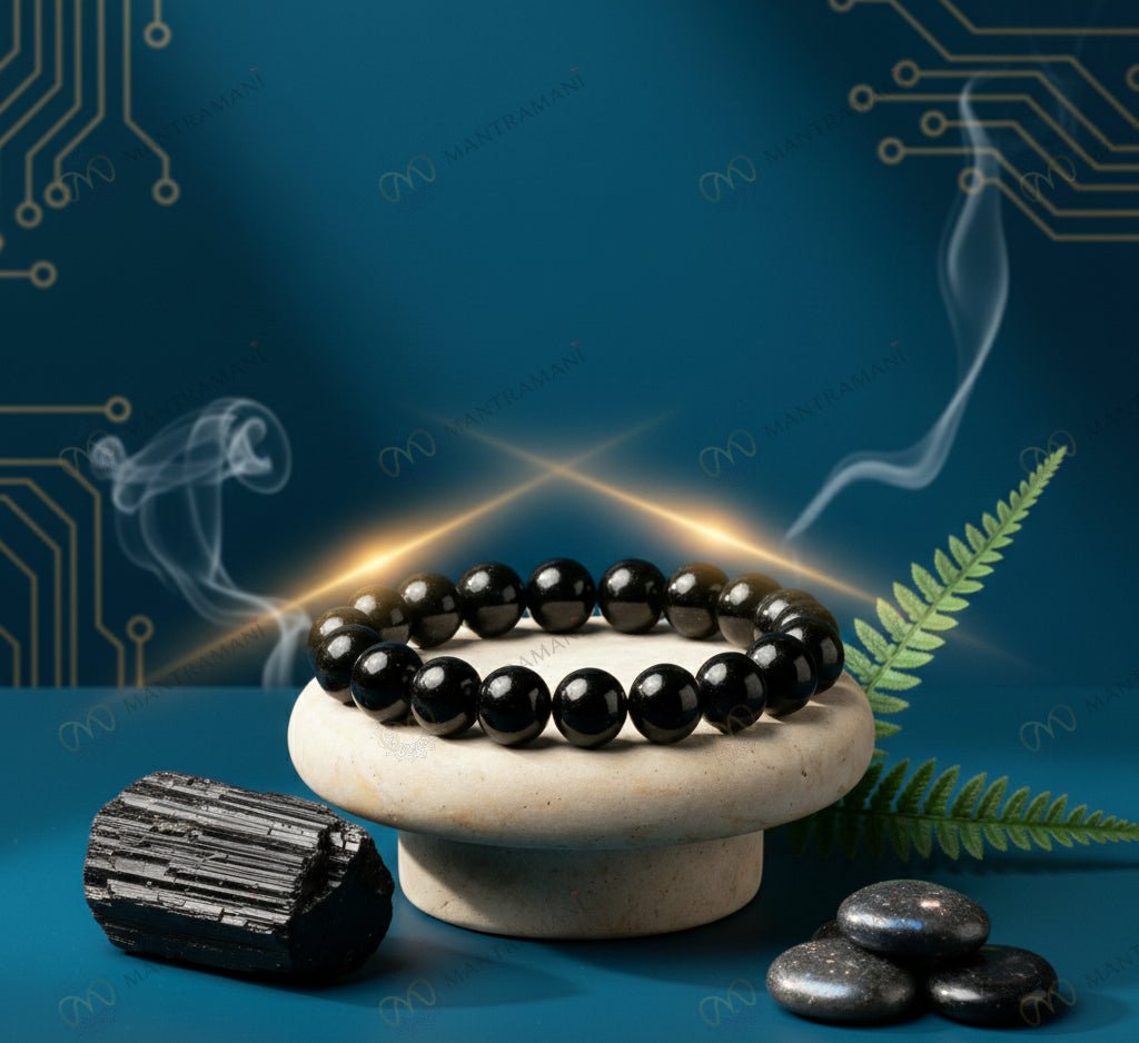 MantraMani clipse Noire Black Tourmaline Protection Bracelet - Energized Vedic Gemstone Jewelry - MantraMani
